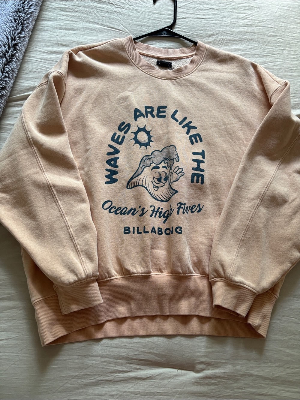 Billabong Peach Crewneck Sweatshirt with Navy Surf Graphic